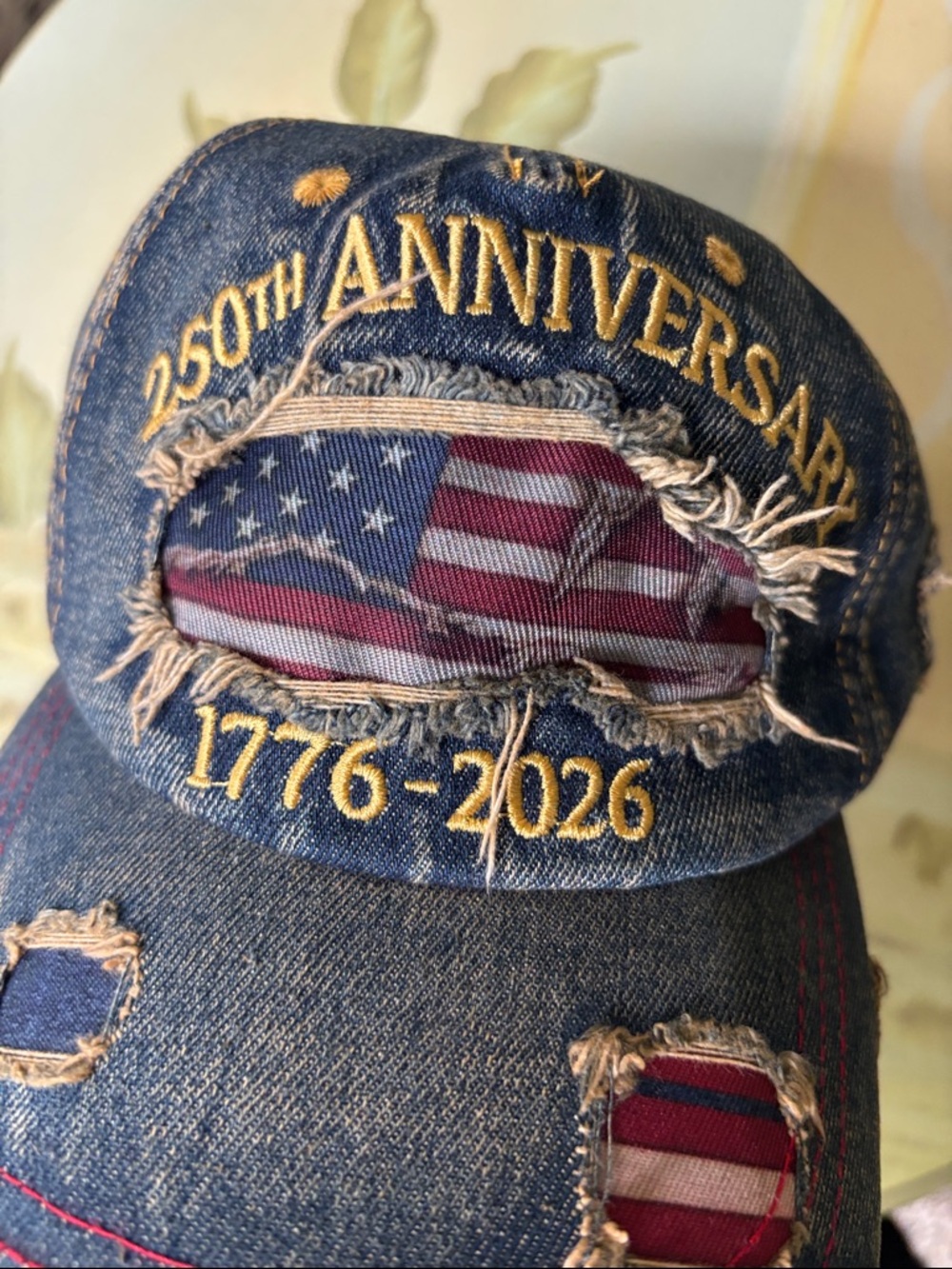250th Anniversary Distressed Denim Cap with American Flag Detail NWOT - Picture 7 of 7